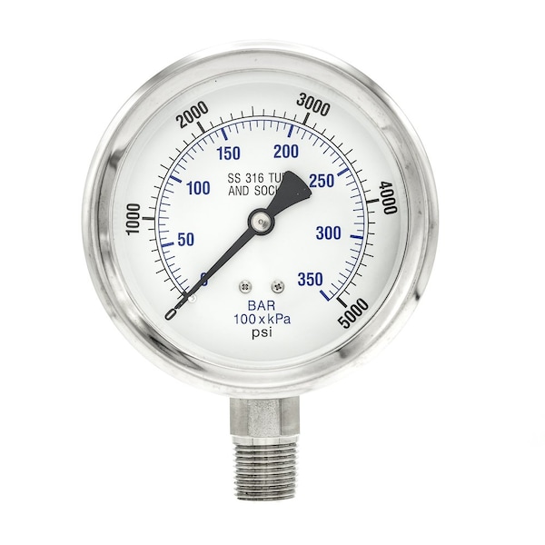 Pic Gauges 4 in Dial, 1/2 in NPT Male Lower Location, Stainless Steel Case Material PRO-301D-402R-01 - main